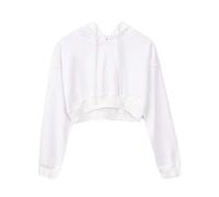 Damen Einfarbig Kapuzenpullover Sweatshirt Hoodies Shirt Kurz Crop Top Weiß XL