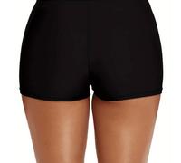 Damen einfarbige High-Waist Bikini-Hose für Urlaub und Strand, Schwarz, Sommer