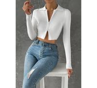 Damen einfarbige langärmelige Reißverschluss-Kurzblazer, Herbst/Winter