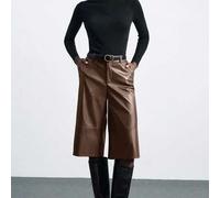 Damen einfarbige Tasche weite Bein lose lässige PU Leder Caprihose, geeignet für urbane Pendler, Geschäft, lässiges Büro, elegante Kleidung für Weihna