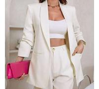 Damen einfarbiger Blazer mit Schal-Kragen, langen Ärmeln, lässig elegant, für Business und Büro, Off-White, Sommer