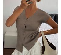 Damen einfarbiger figurbetonter V-Ausschnitt dehnbarer leichter Lässig Top, dünner Cardigan für den Sommer