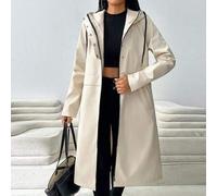 Damen einfarbiger Kapuzen-Longline gewebter Trenchcoat - minimalistischer lässiger Utility Streetwear Mantel, Petite Alltag Ausgehen Schwarz und Weiß