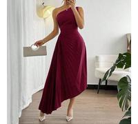 Damen Einfarbiges ärmelloses plissiertes elegantes Midi-Kleid