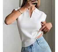 Damen Einfarbiges Figurbetontes Polokragen Elegantes Formelles Strick-Top für Frühling/Herbst Sommer