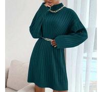 Damen Einfarbiges Lässig Drop-Shoulder Strickkleid mit Stehkragen und Raglanärmeln