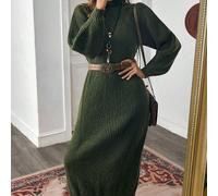 Damen einfarbiges Lässig Strickkleid mit hohem Kragen und Raglanärmeln