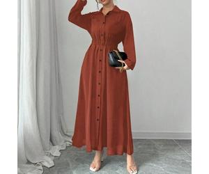 Damen einfarbiges langärmliges, einreihiges, langes, lässiges Hemdkleid für Frühling und Herbst, geeignet für Frühling, Sommer, Herbst und Winter, für