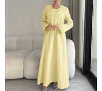 Damen Einfarbiges Langarm Kleid mit regulärer Schulter aus strukturiertem Stoff im arabischen Stil, Sommer