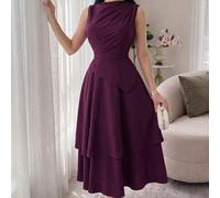 Damen einfarbiges plissiertes ärmelloses Midi-Kleid, elegant für Frühling und Sommer