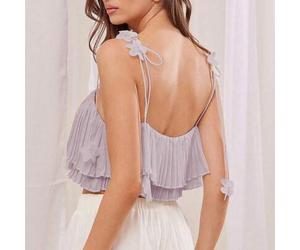 Damen einfarbiges plissiertes Top mit doppellagigem Rüschensaum