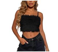 Damen Einfarbiges Plüsch Bandeau Top Weste für Party Karneval Freizeit Bekleidung Frauen Crop Tops Flauschiges Kunstfell ärmelloses Schlauchoberteil Camisole für Party Festival Club Regenbogen (XS)