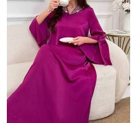 Damen einfarbiges schlicht arabisches Alltagskleid, Schlitz und weite Ärmel, Frühling Sommer, elegantes, schlichtes langärmliges bodenlangen Kaftan Kl