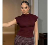 Damen Einfarbiges Stehkragen Fledermaus Kurzarm T-Shirt, Business Lässig Outfit für Frauen, Lehreruniform, Bürokleidung, Schuloutfit, Basic Top, Vinta