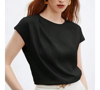 Damen Einfarbiges Top mit rundem Ausschnitt, Rüschen-Dekor, Puffärmel, lässiger Stil, basic urbaner Pendler-Look, einfache, elegante Business-Lässig M