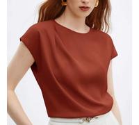 Damen Einfarbiges Top mit rundem Ausschnitt, Rüschen-Dekor, Puffärmel, locker geschnitten, Kurzarm, Basic Urban Pendler-Stil, schlicht elegante Mode f