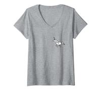 Damen Einhorn Mini Pocket Tier Minimalismus Kawaii T-Shirt mit V-Ausschnitt
