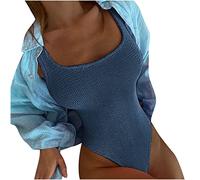 Damen Einteiliger Badeanzug U Ausschnitt Breite Träger Slim Monokini Damen Crinkle Tuch Welle Fluoreszierende Mode Einteilige Sport Bauchweg