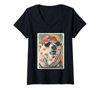 Damen Eisbär mit Sonnenbrille Küsse Valentinstag Tier T-Shirt mit V-Ausschnitt
