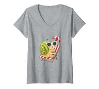 Damen Eiskaffee-Schnecke T-Shirt mit V-Ausschnitt