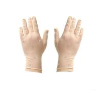 Damen Eiskunstlauf-Handschuhe aus hochelastischem Mesh mit dekorativen Strasssteinen für Eistanz-Performance-Übungen, Wettbewerbe, warm, atmungsaktiv, schnell trocknend, Handschutz, Gelbton (Khaki)