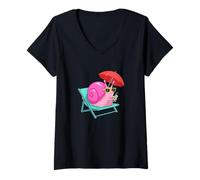 Damen Eistee Schnecke Lustige Sommer Urlaub Strand Grafik T-Shirt mit V-Ausschnitt