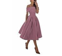 Damen Elegant Brautjungfernkleider,Einschultriger Dreiviertelrock aus Satin in A-Linie,Nude pink B,US8,Kurz Lace Cocktailkleid Festliche Kleid