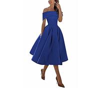 Damen Elegant Brautjungfernkleider,Einschultriger Dreiviertelrock aus Satin in A-Linie,Royal Blue,US2,Kurz Lace Cocktailkleid Festliche Kleid