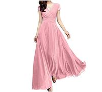 Damen Elegant Chiffon Kleid V-Ausschnitt Cape Ärmel A-Linie Cocktailkleid Hochzeit Sommerkleid Elegant Kleid Sommer Chiffon Sommerkleider Partykleid High Waist Cocktailkleid Kurzarm Maxikleid