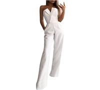 Damen Elegant Jumpsuit Overall Hosenanzug Playsuit Romper Jumpsuit Damen Elegant Einteiler Lang hoher Taille Playsuits Jogginganzug Einfarbig Strampler Overalls Cocktail Party Festlich Overalls