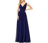Damen Elegant Lange Ballkleider A-Linie Hochzeitskleid Abendkleider Brautkleid V-Ausschnitt Bodenlang Kleider Lang Prinzessin Brautjungfer Kleid,11,S
