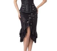 Damen Elegant Midi Skate Rock Schwarz Vintage Korsett Rock Lang Festlich Hochzeit Cocktail Langrock Goth Punk Mode Retro Hohe Taille Unregelmäßiger Saum Spitzennähte Tanz Bankett Mittelalter Palast