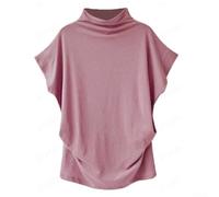 Damen Elegant Rollkragen T-Shirt Kurzarm Lose Bluse Tops Casual Solid Farbe Oberteil für Alltag Party Urlaub Mode Sommer Frühling(XL Pink)