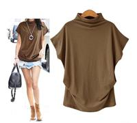 Damen Elegant Rollkragen T-Shirt Kurzarm Lose Bluse Tops Casual Solid Farbe Oberteil für Alltag Party Urlaub Mode Sommer Frühling(2XL Camel)
