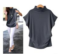 Damen Elegant Rollkragen T-Shirt Kurzarm Lose Bluse Tops Casual Solid Farbe Oberteil für Alltag Party Urlaub Mode Sommer Frühling(2XL Dark Gray)