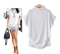 Damen Elegant Rollkragen T-Shirt Kurzarm Lose Bluse Tops Casual Solid Farbe Oberteil für Alltag Party Urlaub Mode Sommer Frühling(XL White)