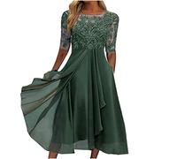 Damen Elegant Spitzenkleid Knielang 3/4 Arm Partykleid Rundhals Midikleid A-Linie Kleider Hohe Taille Abendkleid Vintage Skaterkleid Brautjungfernkleid Festliche Kleider Cocktailkleid