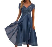 Damen Elegant Spitzenkleid Knielang 3/4 Arm Partykleid Rundhals Midikleid A-Linie Kleider Hohe Taille Abendkleid Vintage Skaterkleid Brautjungfernkleid Festliche Kleider Cocktailkleid