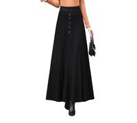 Damen Elegant Strickrock Hohe Taille Lang Rock A Linie Winterrock Vintage Maxi Röcke Faltenrock Schwarz L
