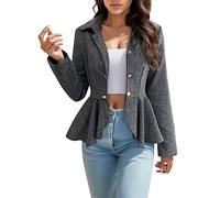 Damen - elegante Anzugjacke für Büro, Schößchen, aus Jacquard, floral, mit Doppelknopfverschluss, Strickmantel