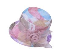 Damen Elegante Blumen Sommer Hut Sonnenhüte Breite Krempe Kirche Hochzeit Vintage Party Hut Sommer Sonnenhut Mode Fascinator Hut Bowler Hut Hochzeit Organzahut Damenhut Sommerhut (Pink, One Size)