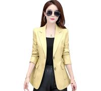 Damen Elegante Echtlederjacke Blazer Echtlederjacke Oberbekleidung Schaffellmäntel yellow jacket M