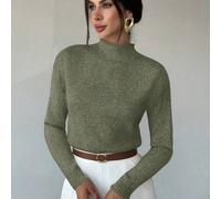 Damen elegante, lässige Bürokleidung, apricotgrauer, mehrfarbiger, langärmeliger, hochgeschlossener, locker sitzender, vielseitiger Strickpullunder, H