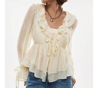 Damen elegante Pendler-Bluse mit einfarbigem Rüschensaum