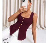 Damen elegante Pendler-Weste mit quadratischem Ausschnitt und Knöpfen
