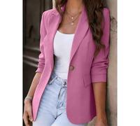 Damen elegante Polyester Faser Blazer mit langen Ärmeln, spitzem Kragen, Regular Fit und Länge, nicht dehnbar, Knopfdetail in Rosa für den Frühling