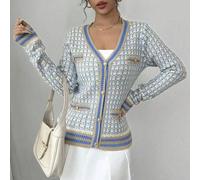 Damen eleganter Pendler Karomuster Patchwork gestreifter Cardigan, Herbst/Winter