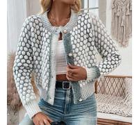 Damen eleganter taillierter Farbverlauf Perlknopf Strickjacke, Materialmix, Herbst/Winter (Garnfarbe zufällig)