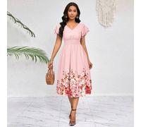 Damen elegantes Blumenprint Midi-Kleid, Sommer