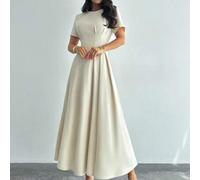 Damen elegantes cremeweißes plissiertes Kleid aus Imitationsleinen, Sommerkleid für Frauen, Tee-Party, Urlaub, Strand, Abschluss, Business Casual